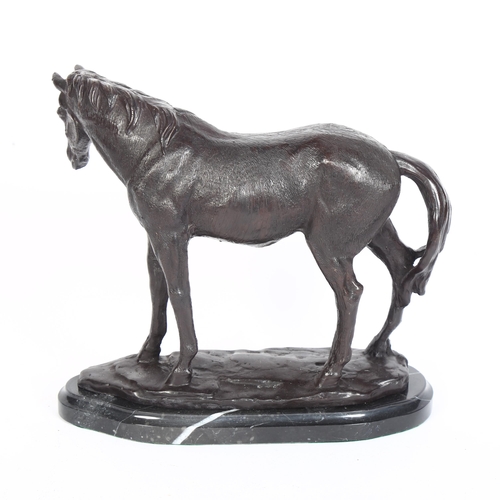 378 - A bronze statue of a horse, on a marble base, L25cm