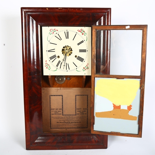 385 - An American kitchen wall clock, 8-day movement, walnut-cased with painted glass panel, state street ... 