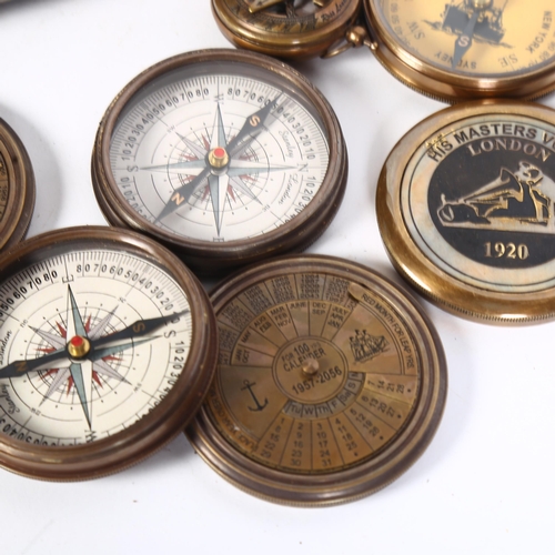 389 - A group of 4 brass compasses, and a small fold-out brass telescope (5)