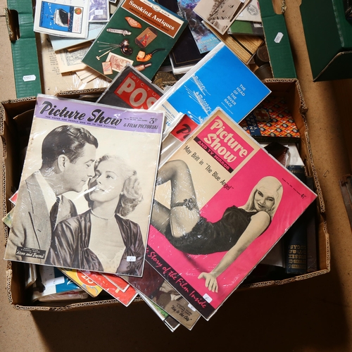 422 - 2 boxes full of ephemera, various magazines, including The Picture Show and TV Mirror, Eagle comics,... 