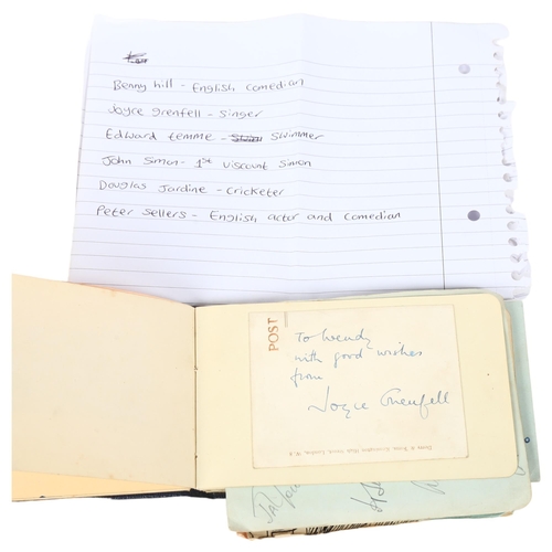 635 - An autograph book, including signatures of Benny Hill, Peter Sellers, Joyce Grenfell etc