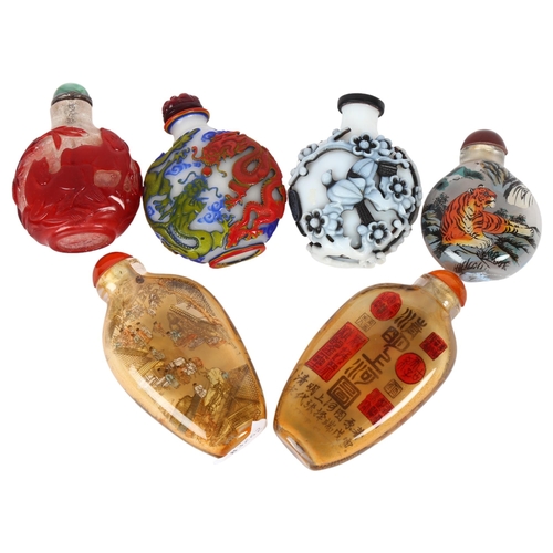 637 - A group of 6 Oriental snuff bottles, 5 with stoppers, internally painted examples, H8.5cm