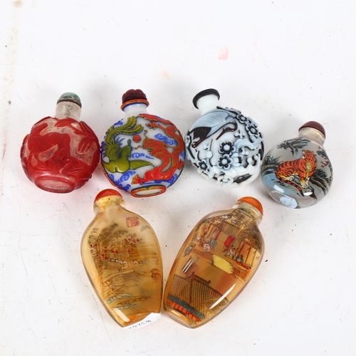 637 - A group of 6 Oriental snuff bottles, 5 with stoppers, internally painted examples, H8.5cm