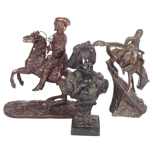 64 - FREDERICK REMMINGTON -a patinated cast-bronze study of the mountain man, H24cm, a bronze study of a ... 