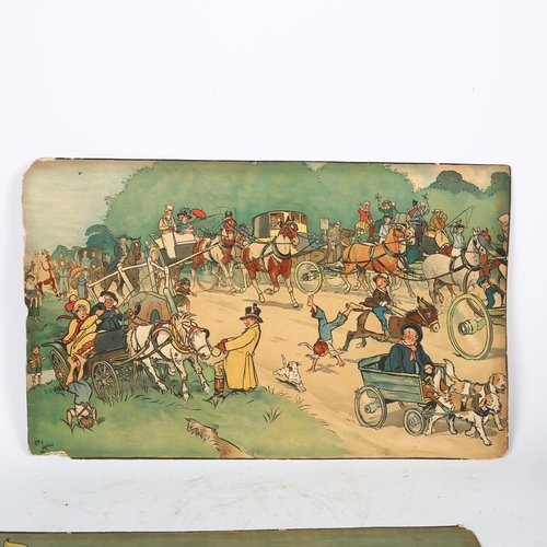 66 - Cecil Aldin, 2 humorous coloured prints on board, the Blue Market Races, and another, 38cm x 61cm