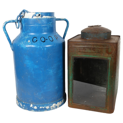 73 - A Vintage shop display tin with frosted glass panel, a Vintage  Co-Op milk churn (2)