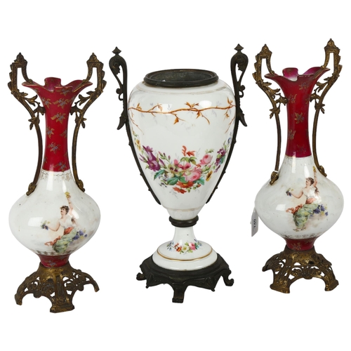 740 - A pair of Continental porcelain 2-handled vases, with gilt-metal mounts, 40cm, and another Continent... 