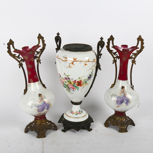 740 - A pair of Continental porcelain 2-handled vases, with gilt-metal mounts, 40cm, and another Continent... 