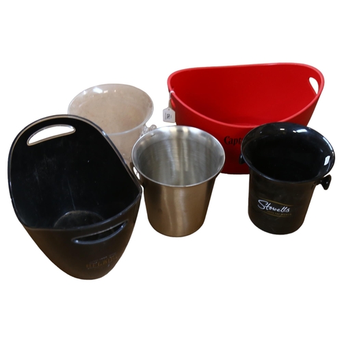 763 - Advertising Champagne buckets, a Captain Morgan ice bucket, L40cm