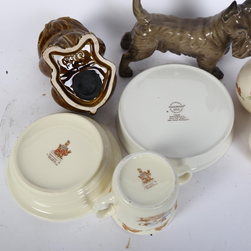 769 - Royal Doulton and Wedgwood Bunnykins breakfast ware, a Sylvac Bulldog money box, a Coalport jam pot ... 