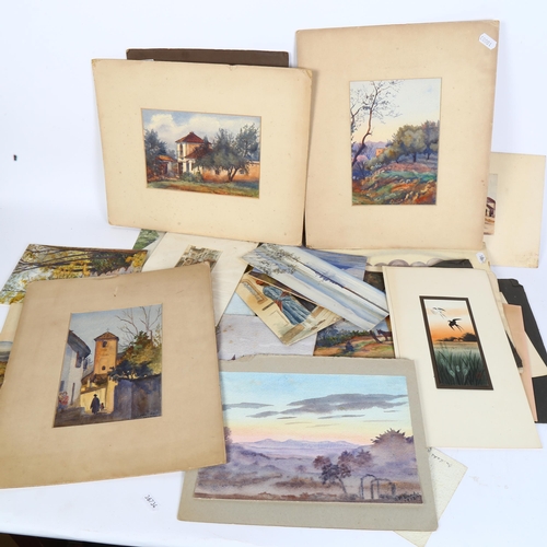 780 - A quantity of unframed watercolours and etchings, some signed