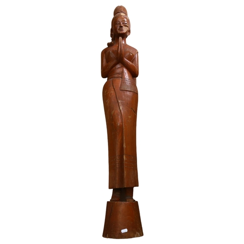 795 - A carved hardwood Sawasdee figure, H130cm