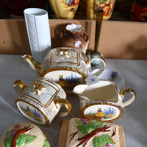 801 - A Sadler's crinoline lady design 3-piece tea set, Wade cheese dome and cover, Wedgwood trio etc