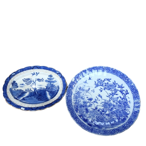 806 - A large 19th century blue and white Chinese charger, diameter 48cm, together with a Victorian Real O... 