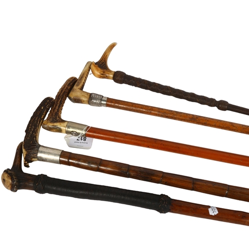 817 - A collection of Vintage riding crops, including a faux bamboo and horn-handled example with silver c... 