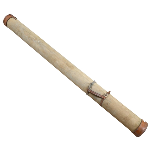 95 - An early 20th century canvas and leather-mounted fishing rod case, H164cm