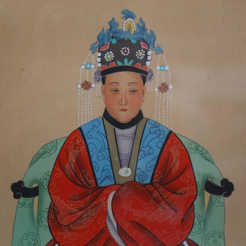 99 - A pair of Chinese watercolours, depicting an Emperor and his Empress, framed, 66cm x 38cm overall