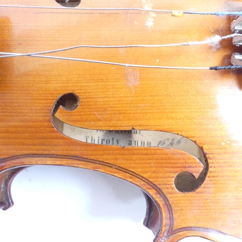 255 - A German three quarter size violin, labelled 