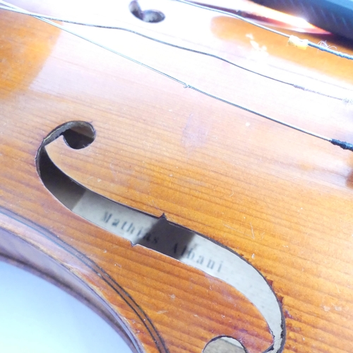 255 - A German three quarter size violin, labelled 