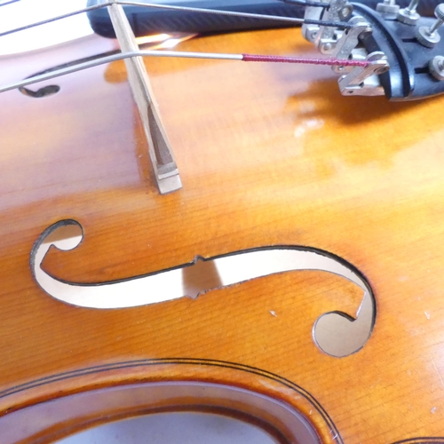 258 - A handmade English viola, no maker's label, in hardshell case with associated bow, viola length 