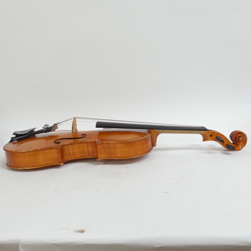 258 - A handmade English viola, no maker's label, in hardshell case with associated bow, viola length 