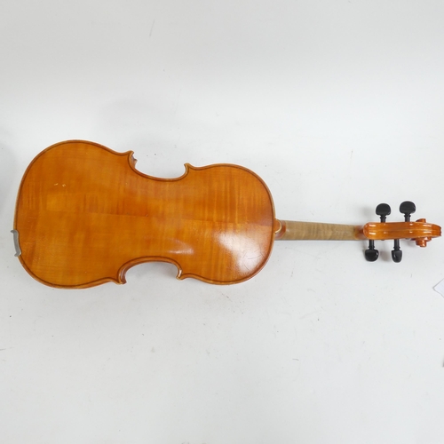 258 - A handmade English viola, no maker's label, in hardshell case with associated bow, viola length 