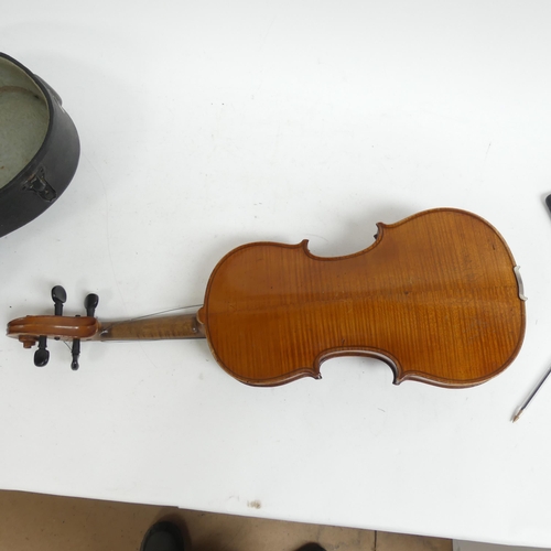 259 - A 19th century violin, with hardshell case and associated bow, violin length 14