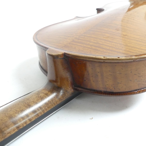 259 - A 19th century violin, with hardshell case and associated bow, violin length 14