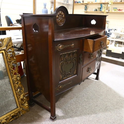 82 - A Liberty & Co Arts and crafts sideboard, manufactured circa 1900, mahogany with planished copper fi... 