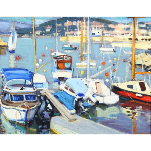 502 - Michel Dureuil (1929 - 2011), yacht club Cannes, oil on canvas, signed, circa 1971, 33cm x 41cm, fra... 