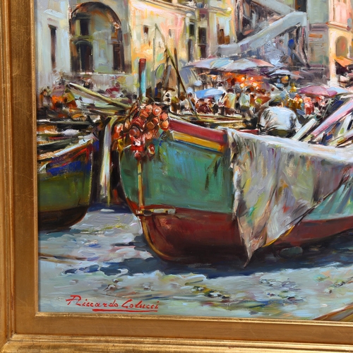 507 - Riccardo Colucci (born 1937), Amalfi harbour scene, oil on canvas, signed, 70cm x 80cm, framed