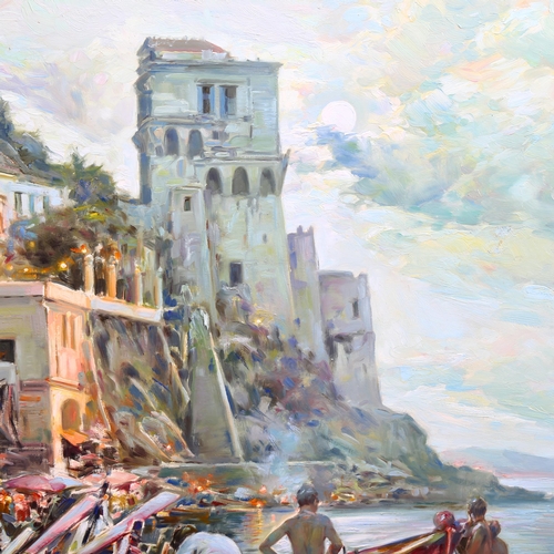 507 - Riccardo Colucci (born 1937), Amalfi harbour scene, oil on canvas, signed, 70cm x 80cm, framed