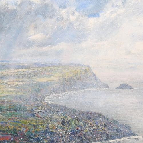 520 - Francis Murphy (born 1951), extensive coastal view, oil on board, inscribed verso, 76cm x 99cm, fram... 