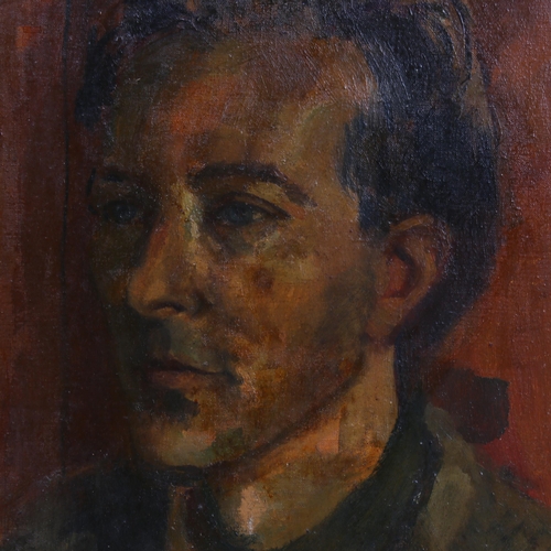 525 - Manner of Duncan Grant, mid-20th century portrait of a man, oil on canvas, unsigned, 51cm x 40cm, fr... 