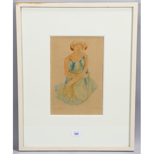 526 - Manner of Auguste Rodin, study of a Classical woman, watercolour on paper, unsigned, 30cm x 20cm, fr... 