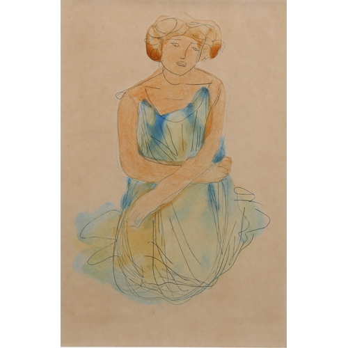 526 - Manner of Auguste Rodin, study of a Classical woman, watercolour on paper, unsigned, 30cm x 20cm, fr... 