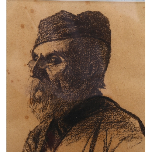 531 - Mihaly Munkacsy, portrait of a bearded man, charcoal on brown paper, signed and dated '74, 24cm x 19... 