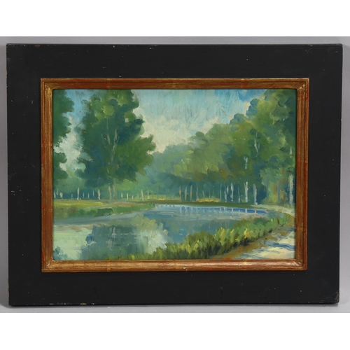 537 - Nigel Hughes, Ste Marie Sur Ouche, Canal De Bourgogne, oil on board, inscribed verso, 22cm x 30cm, f... 