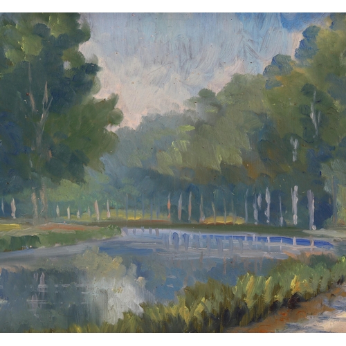 537 - Nigel Hughes, Ste Marie Sur Ouche, Canal De Bourgogne, oil on board, inscribed verso, 22cm x 30cm, f... 