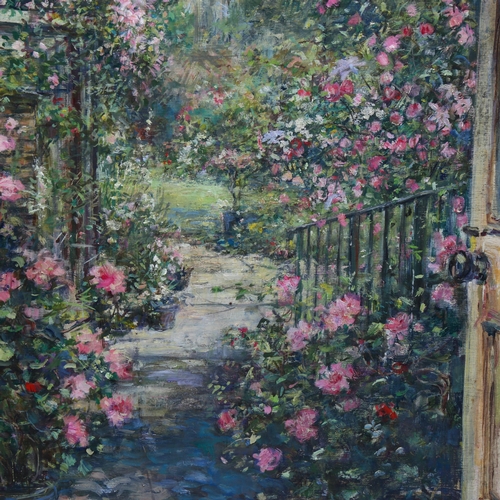 543 - Lynette Hemmant, the artist's garden, circa 1992, oil on board, 55cm x 40cm, framed