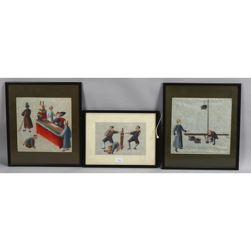 544 - 19th century Chinese School, 3 scenes of punishment and torture, watercolour on paper, 27cm x 29cm, ... 