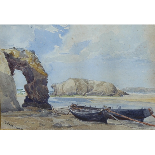 545 - 3 x 19th/20th century marine watercolours, including J A Thelwall, shore scene, 34cm x 50cm, plus 2 ... 