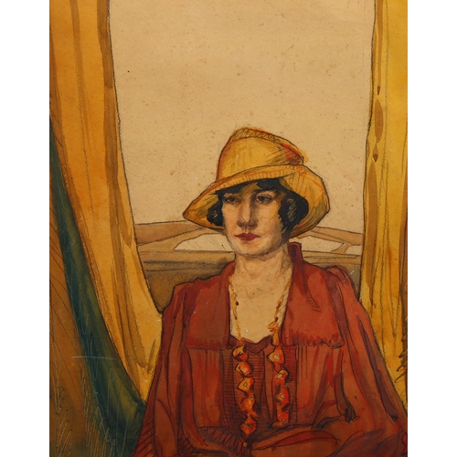 546 - Roger Bland, portrait of a woman, watercolour, inscribed verso, 51cm x 40cm, framed