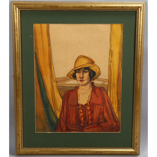 546 - Roger Bland, portrait of a woman, watercolour, inscribed verso, 51cm x 40cm, framed