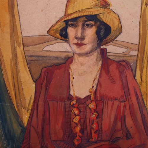 546 - Roger Bland, portrait of a woman, watercolour, inscribed verso, 51cm x 40cm, framed