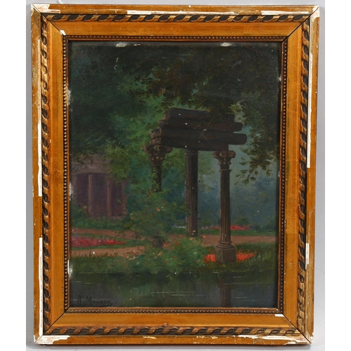 548 - Anne Mourre, temple ruins, oil on board, signed, 23cm x 18cm, framed