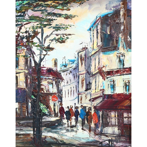 549 - Mid-20th century French School, Parisian street scene, oil on canvas, indistinctly signed, 24cm x 19... 