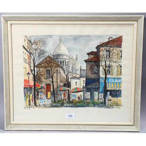 550 - La Foglia, Place Du Tertre, Montmartre, signed and dated 1970, 40cm x 19cm, framed