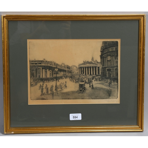 554 - Walter Law (1865 - 1942), The Bank And Exchange, etching, signed in pencil, plate 19cm x 28cm, frame... 