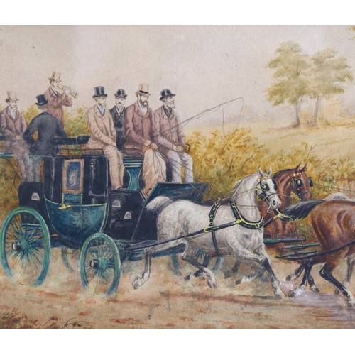 557 - H Alken, the York coach, watercolour, faintly signed, 18cm x 31cm, framed